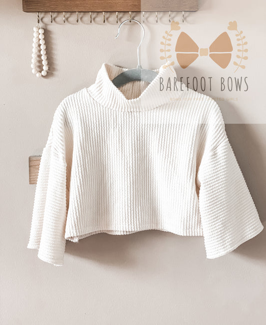 White Rib-Knit Mock Neck Sweater